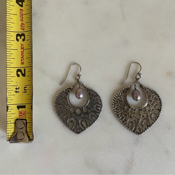 Silpada 925 Sterling Silver and Gray Pearl Earrings - Picture 2 of 2